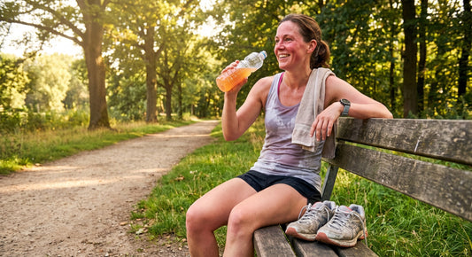 Marathon runner hydrating after a warm long run