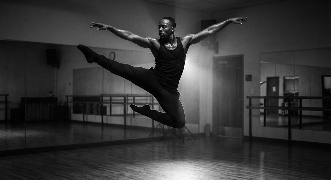 Professional dancer performing intense rehearsal movements demonstrating peak athletic performance and hydration needs