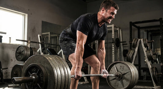 Man performing heavy deadlift in gym