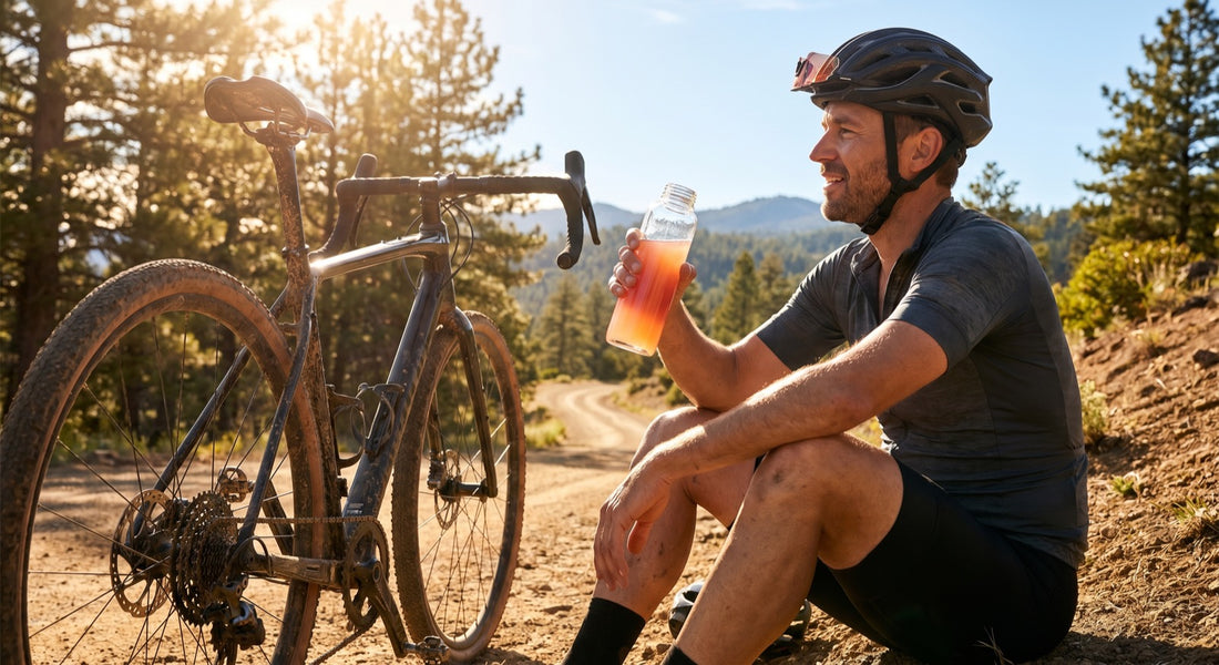 Cyclist hydrating during a long sunny ride