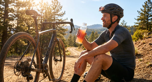 Cyclist hydrating during a long sunny ride