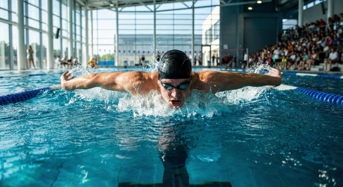 Competitive swimmer doing freestyle in pool