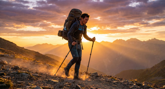 Person rucking with weighted backpack on mountain trail