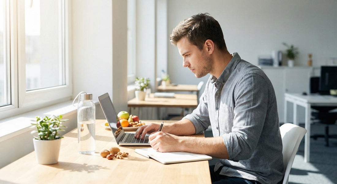 Focused professional studying with proper hydration for ADHD management