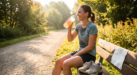 First-time marathon runner with hydration bottle after a long training run