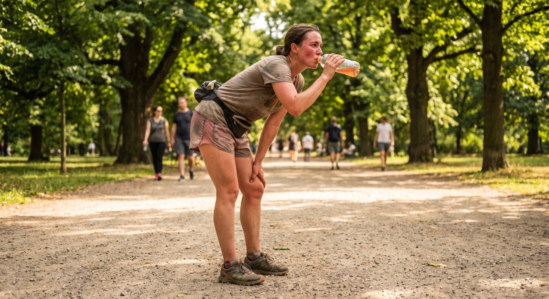 Beginner runner hydrating after a warm long run