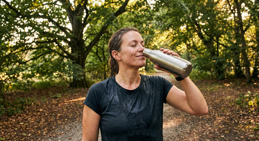 Runner drinking electrolytes after a humid summer run