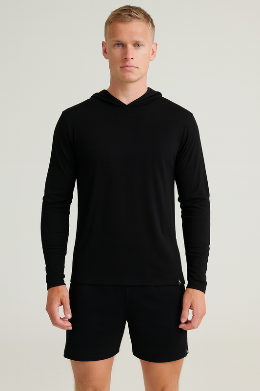 100% Merino Wool Black Hoodie
